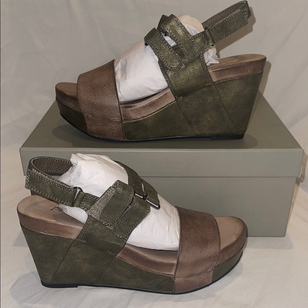 Antelope Gray Suede Wedge Sandals with Ankle Strap
